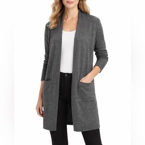 Theory Long Charcoal Duster Cardigan Size Small Open Sweater Wool Blend